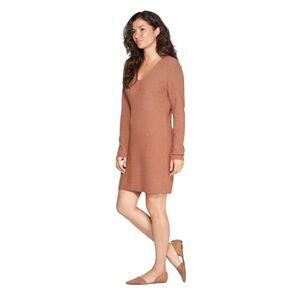 Target A New Day Women Long Sleeve V Neck Sweater Dress Brown Size Small Ribbed
